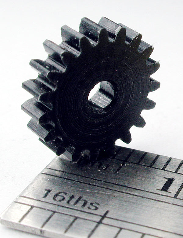 Spur Gear, 0.5mod x 19 Teeth x 10.5mm OD x 2.4mm Bore, Delrin