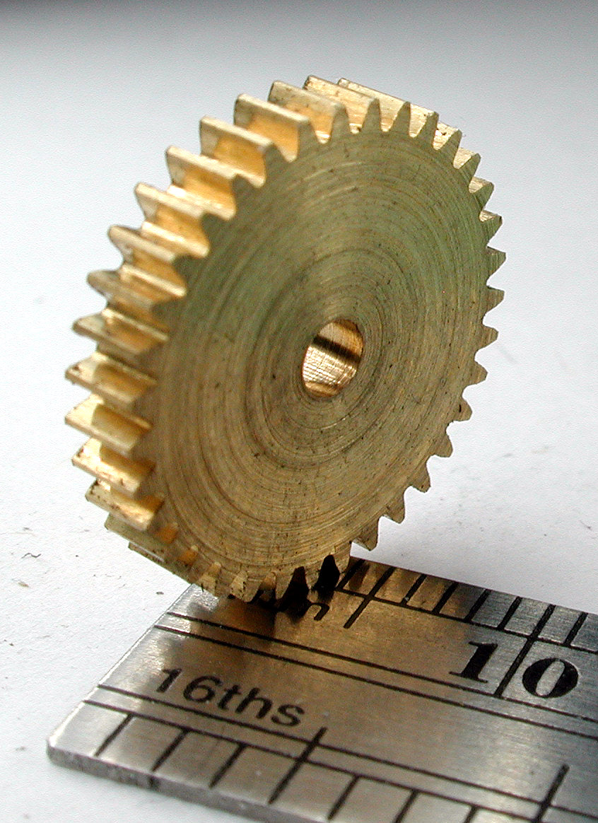 Spur Gear, 0.4mod x 35 Teeth x 14.5mm OD x 0.098" Face x 2.4mm Bore, Brass